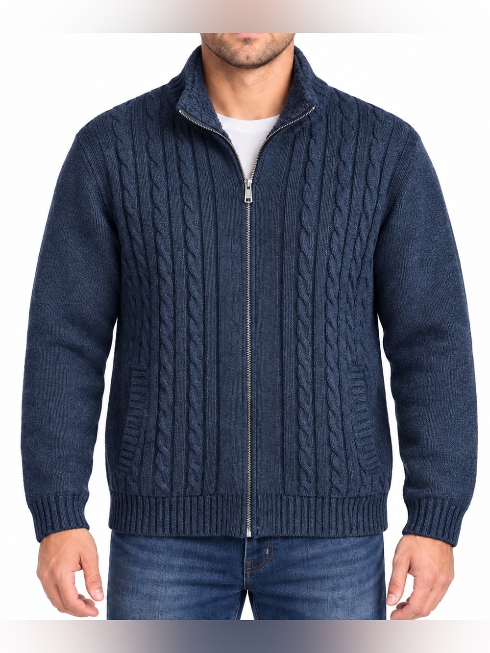 Boston Traders Men’s Fisherman Cable Knit Zip Sweater XL